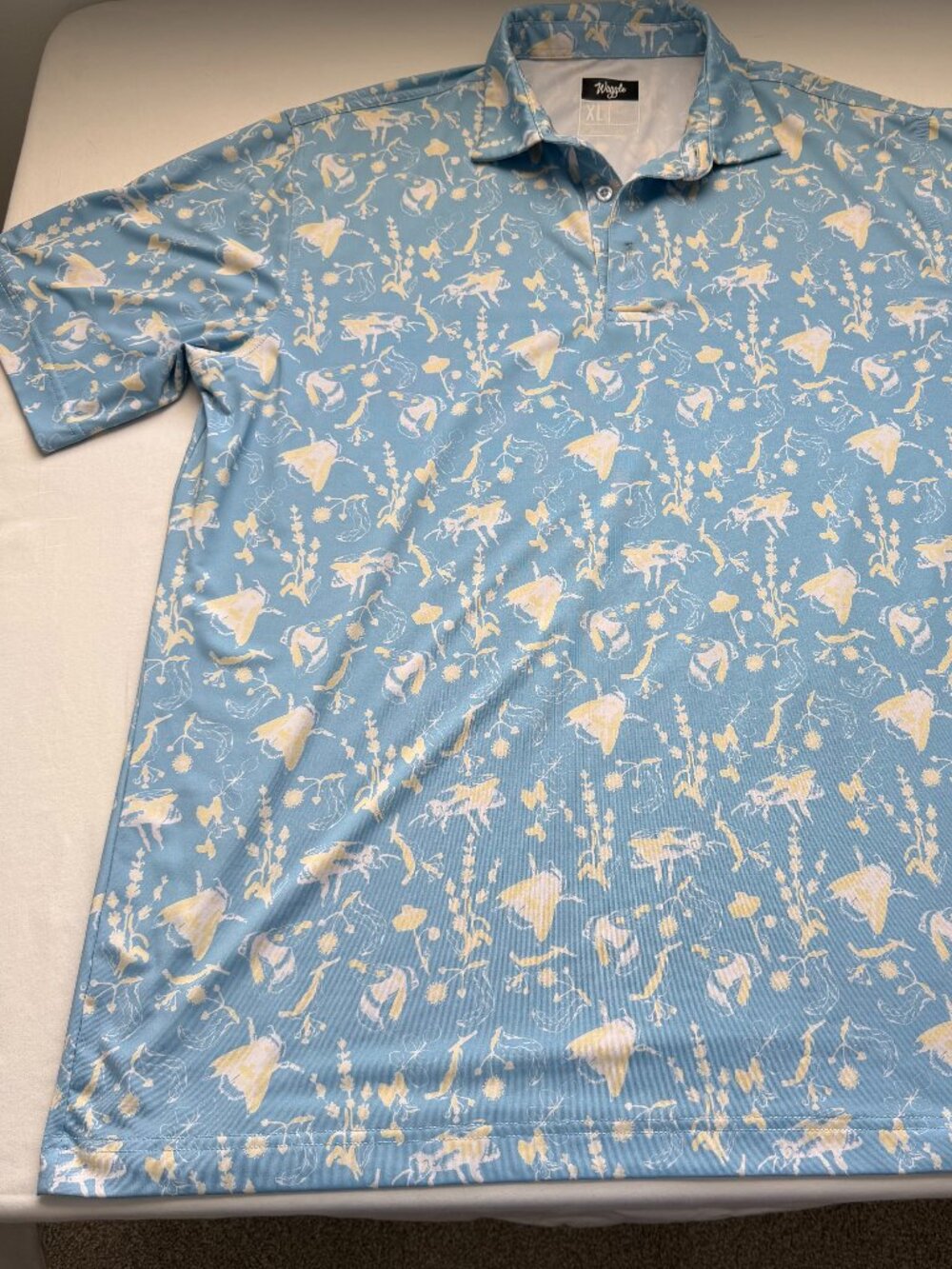 Waggle Golf Polo Shirt XL Blue Floral Performance Stretch Short Sleeve